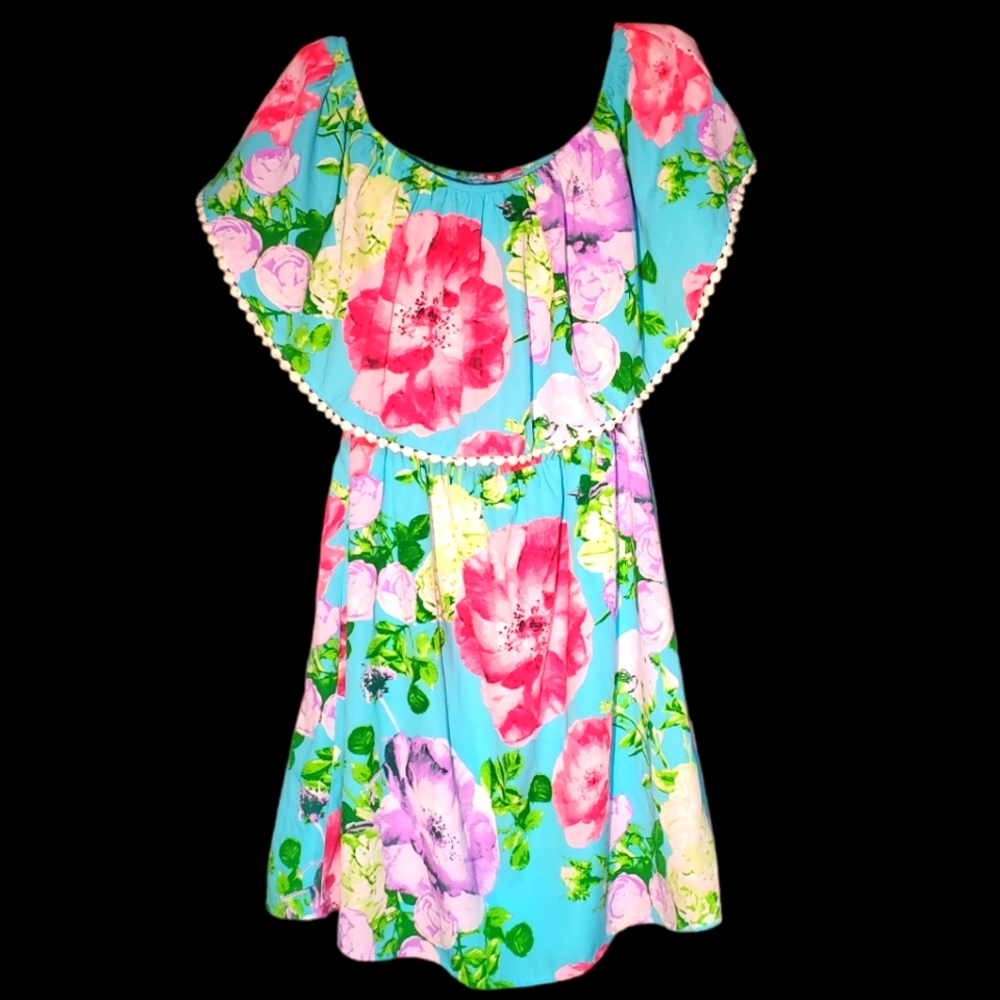 Pink Owl floral print off the shoulder boutique dress ladies size Small NWT
